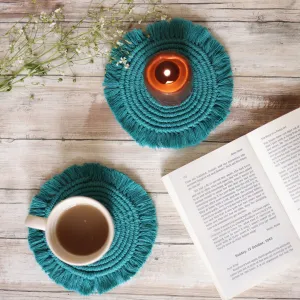 Handmade Macrame Teal Table Coasters - Set of 2