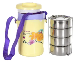 Heart Home 4 Inner Stainless Steel Tiffin Box for Office, School, College and Travelling (Cream)-HHEART15293, Standard