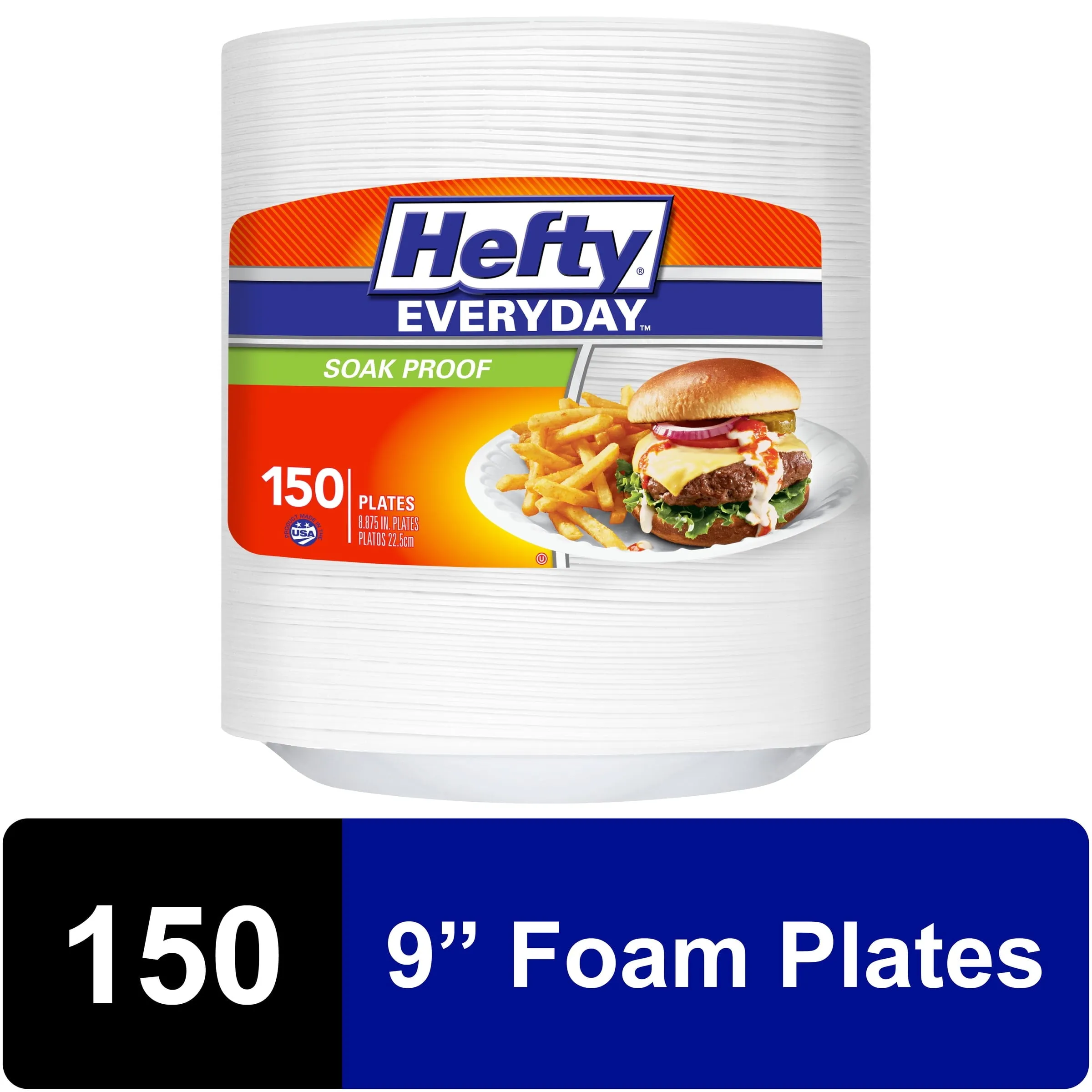 Hefty Everyday Soak-Proof Foam Plates, White, 9 Inch, 150 Count