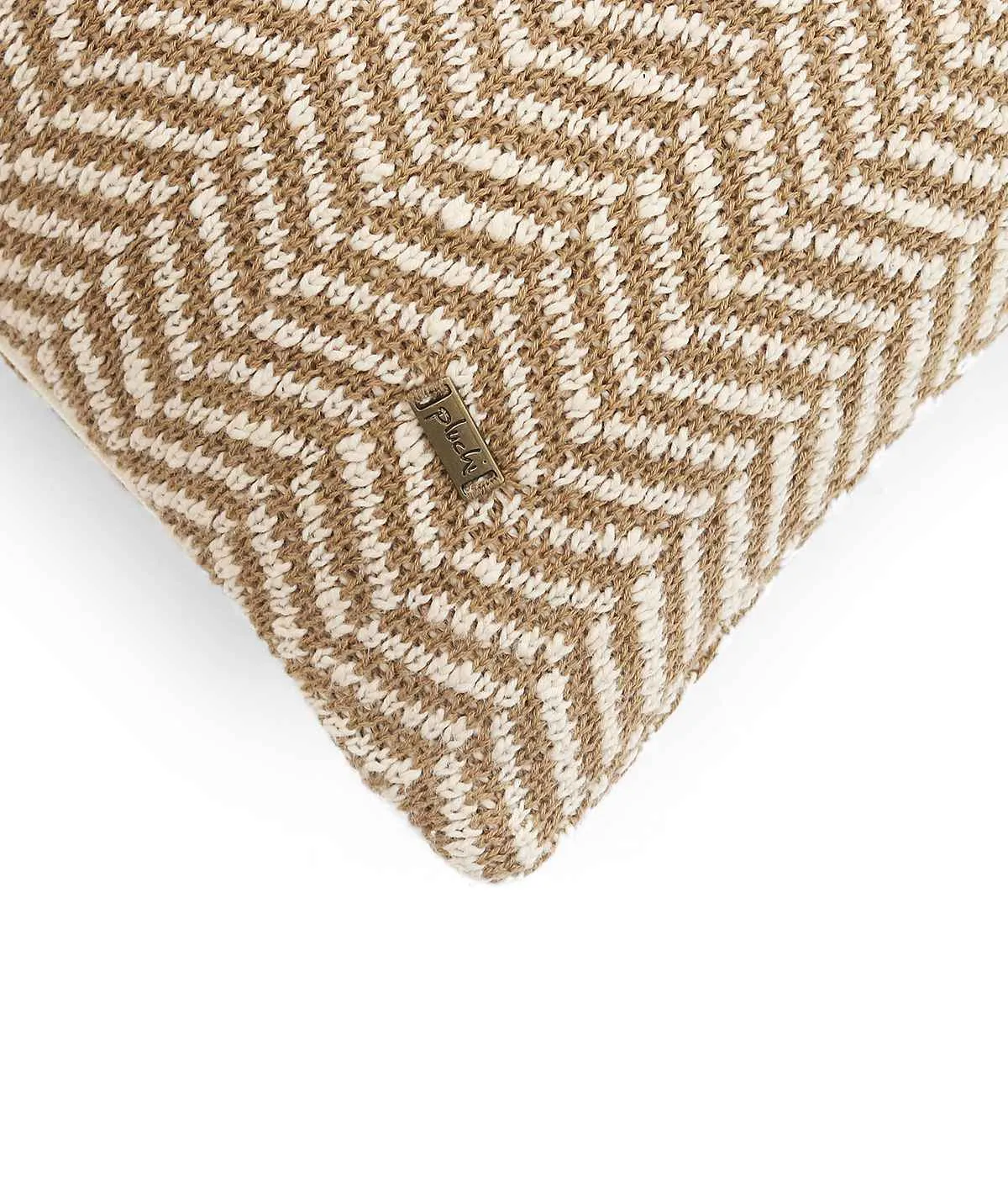 Herringbone Cotton Knitted Decorative Khaki & Natural Color 18 x 18 Inches Cushion Cover