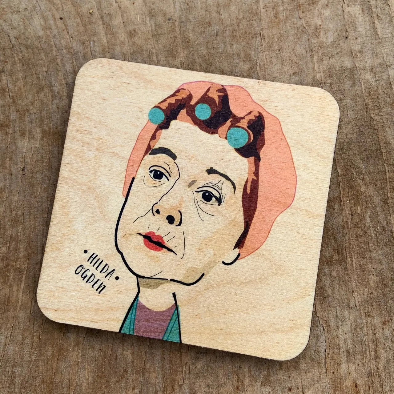 Hilda Ogden Character Wooden Coaster - RWC1