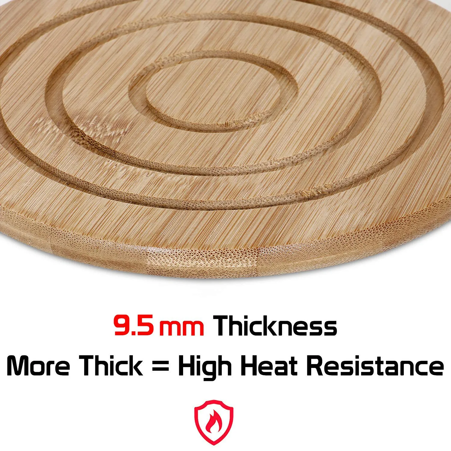 HOKIPO® Eco-Friendly Extra Thick Bamboo Wooden Coasters for Home Pan Pot Holder for Dining Table Heat Pad for Kitchen - Pack of 2 (AR2924)