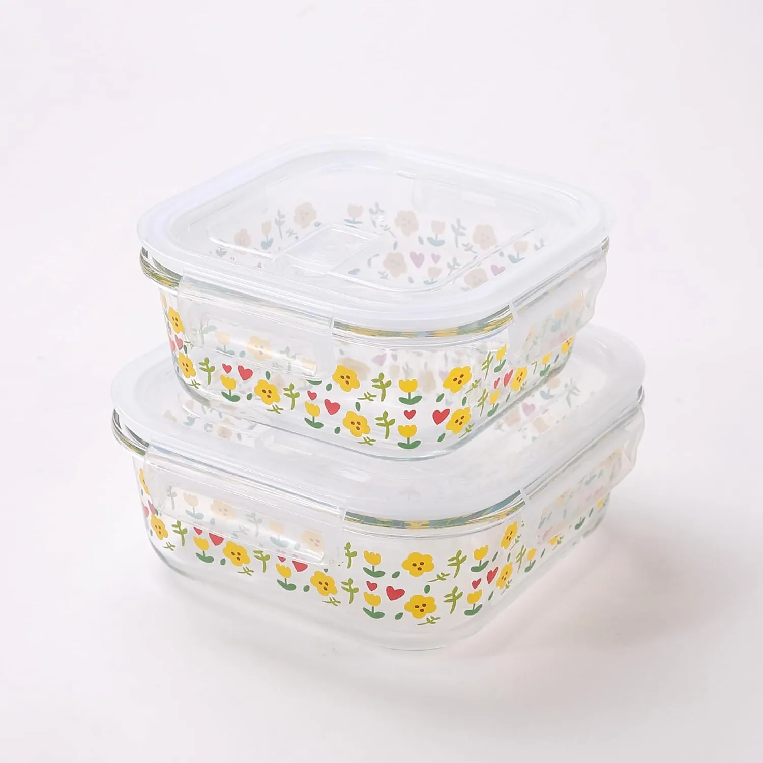 Homestic Borosilicate Printed Container With Lid (Square) | JDA052-MUL | Transparent | Pack Of 2