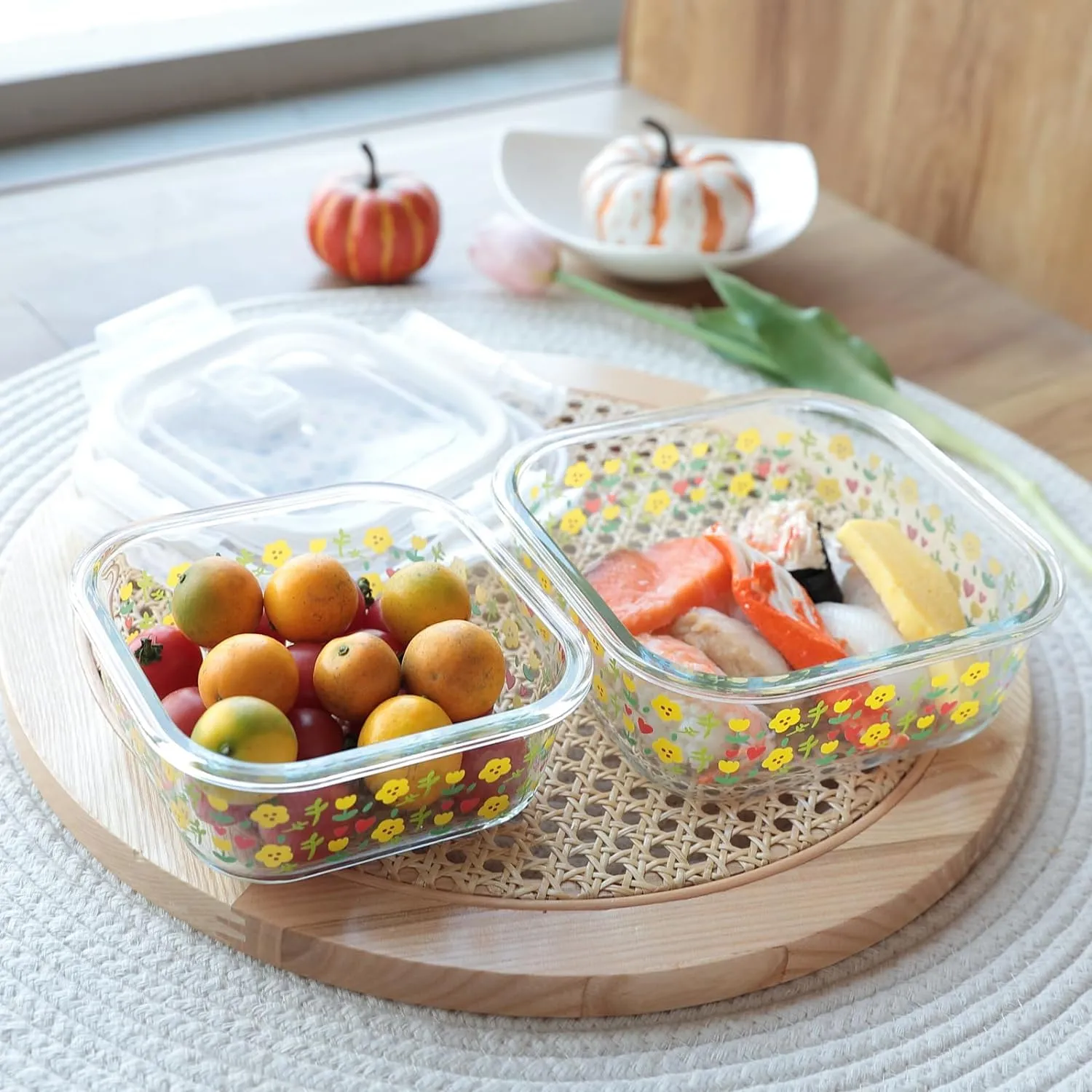 Homestic Borosilicate Printed Container With Lid (Square) | JDA052-MUL | Transparent | Pack Of 2