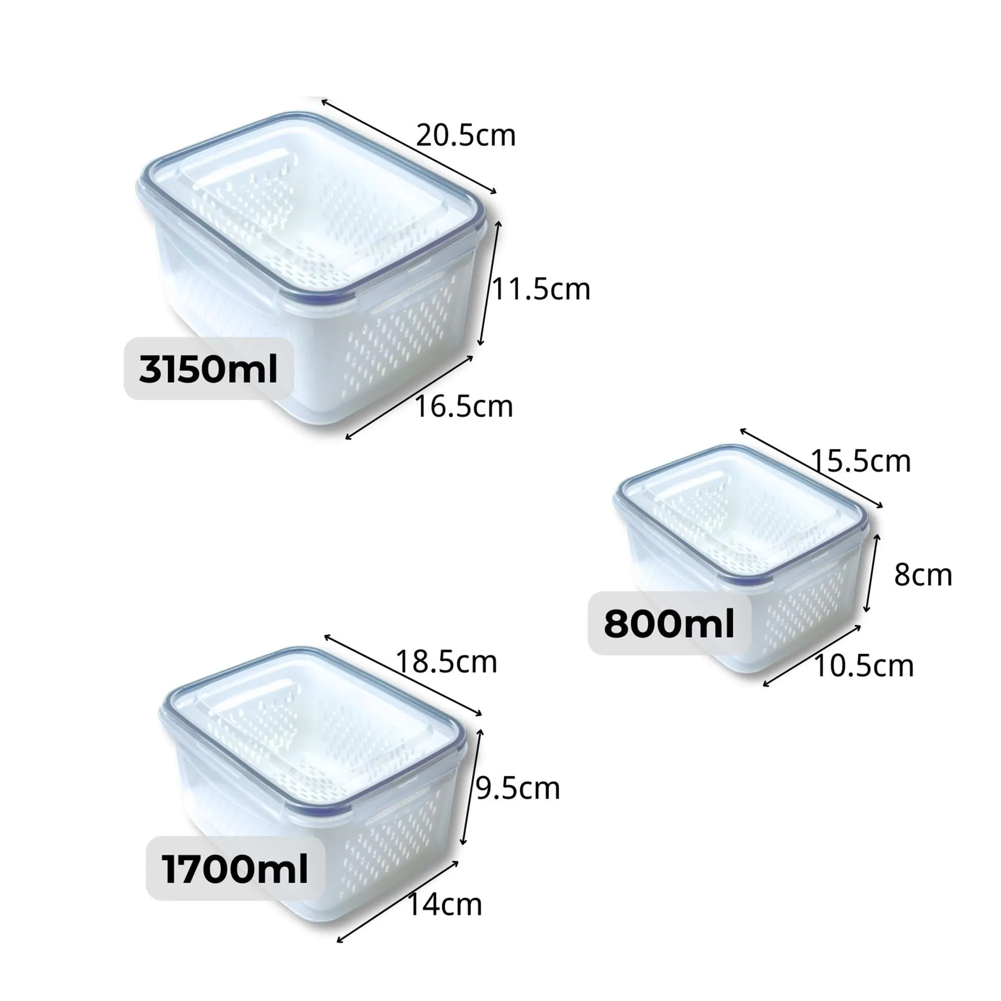 Kuber Industries 6 Pcs Food Containers | Storage Box for Fridge | Vegetable Fruit Boxes | Refrigerator Storage Box | Containers With Airtight Lid | Strainer Basket | HXP00284 | Transparent |Pack of 2