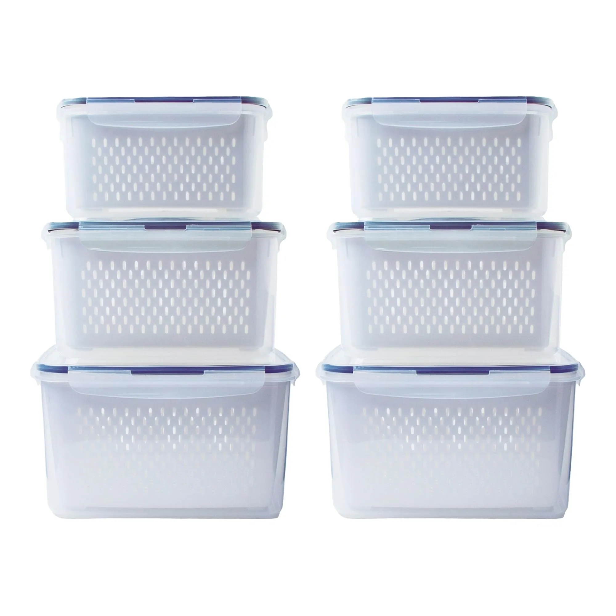 Kuber Industries 6 Pcs Food Containers | Storage Box for Fridge | Vegetable Fruit Boxes | Refrigerator Storage Box | Containers With Airtight Lid | Strainer Basket | HXP00284 | Transparent |Pack of 2