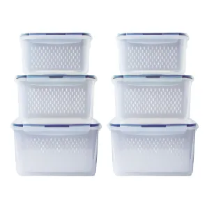 Kuber Industries 6 Pcs Food Containers | Storage Box for Fridge | Vegetable Fruit Boxes | Refrigerator Storage Box | Containers With Airtight Lid | Strainer Basket | HXP00284 | Transparent |Pack of 2