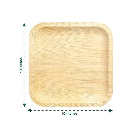 Kuber Industries Pack of 25 Disposable Palm Leaf Plates|Microwave & Oven Safe Plate|Biodegradable Serving Plates for Party, Wedding, Event Plate, 10 Inch|Beige|