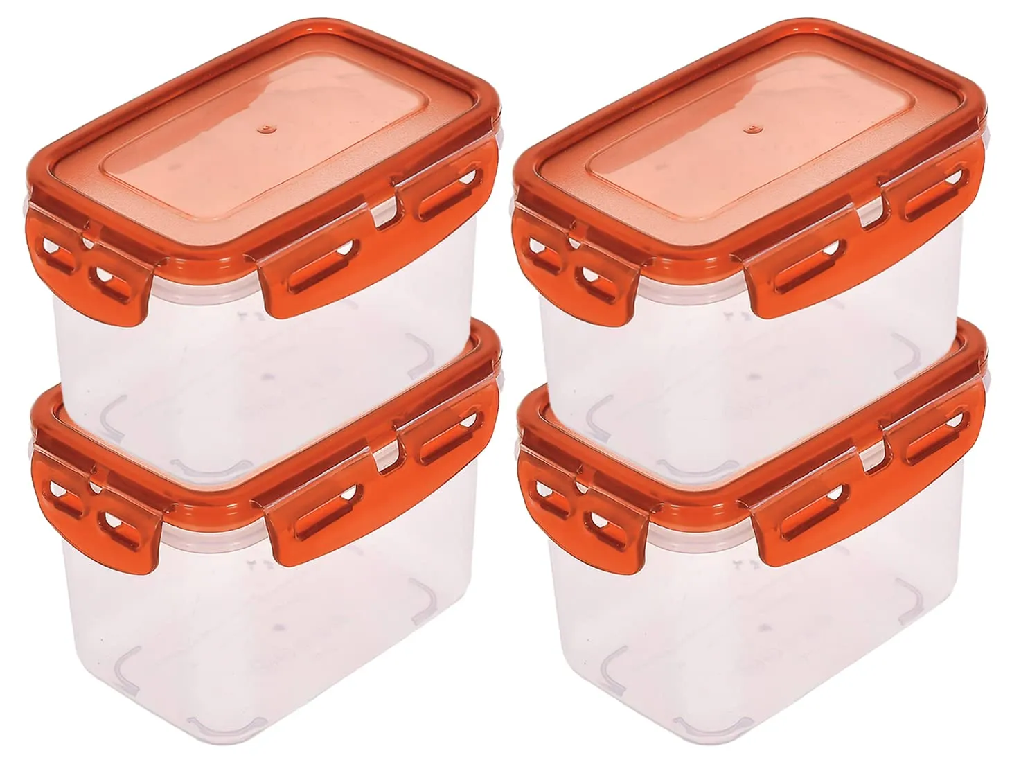 Kuber Industries Plastic Food Storage Container/Box For cookies, nuts, beans, chutneys With Airtight Lock Lid, 600ml Pack of 4 ( Brown)-46KM0537