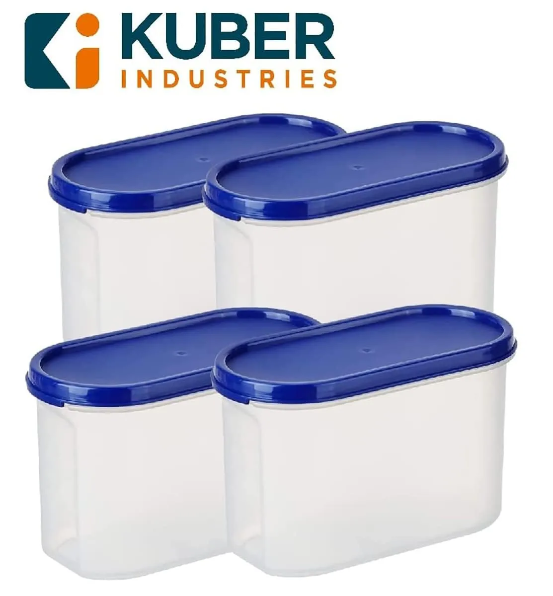 Kuber Industries Plastic Storage Containers With Lid I Set of 4, 1200 ml|Airtight, Stackable, Spill-proof, Travel-friendly|Transparent with Blue Lid|For Dry & Wet Foods, Cereals, Dryfruits (Pack Of 2)