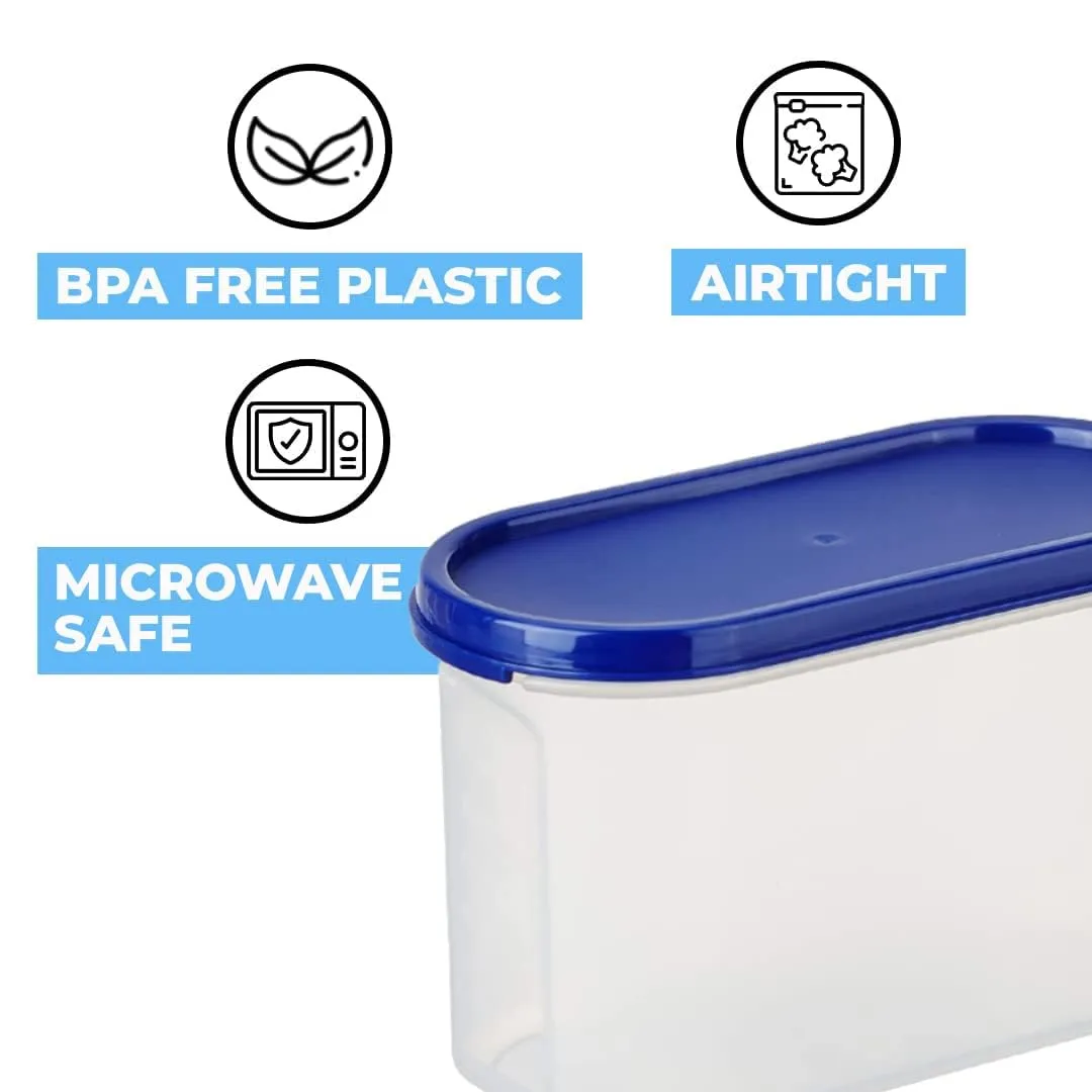 Kuber Industries Plastic Storage Containers With Lid I Set of 4, 1200 ml|Airtight, Stackable, Spill-proof, Travel-friendly|Transparent with Blue Lid|For Dry & Wet Foods, Cereals, Dryfruits (Pack Of 2)