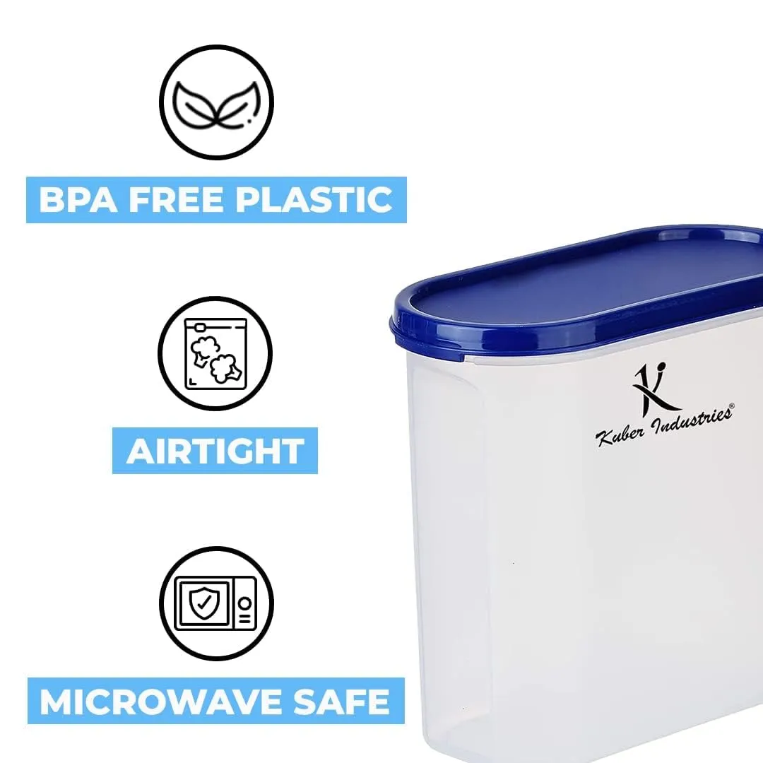 Kuber Industries Plastic Storage Containers With Lid I Set of 4, 1600 ml|Airtight, Stackable, Spill-proof, Travel-friendly|Transparent with Blue Lid|For Dry & Wet Foods, Cereals, Dryfruits (Pack Of 2)