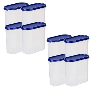 Kuber Industries Plastic Storage Containers With Lid I Set of 4, 1600 ml|Airtight, Stackable, Spill-proof, Travel-friendly|Transparent with Blue Lid|For Dry & Wet Foods, Cereals, Dryfruits (Pack Of 2)