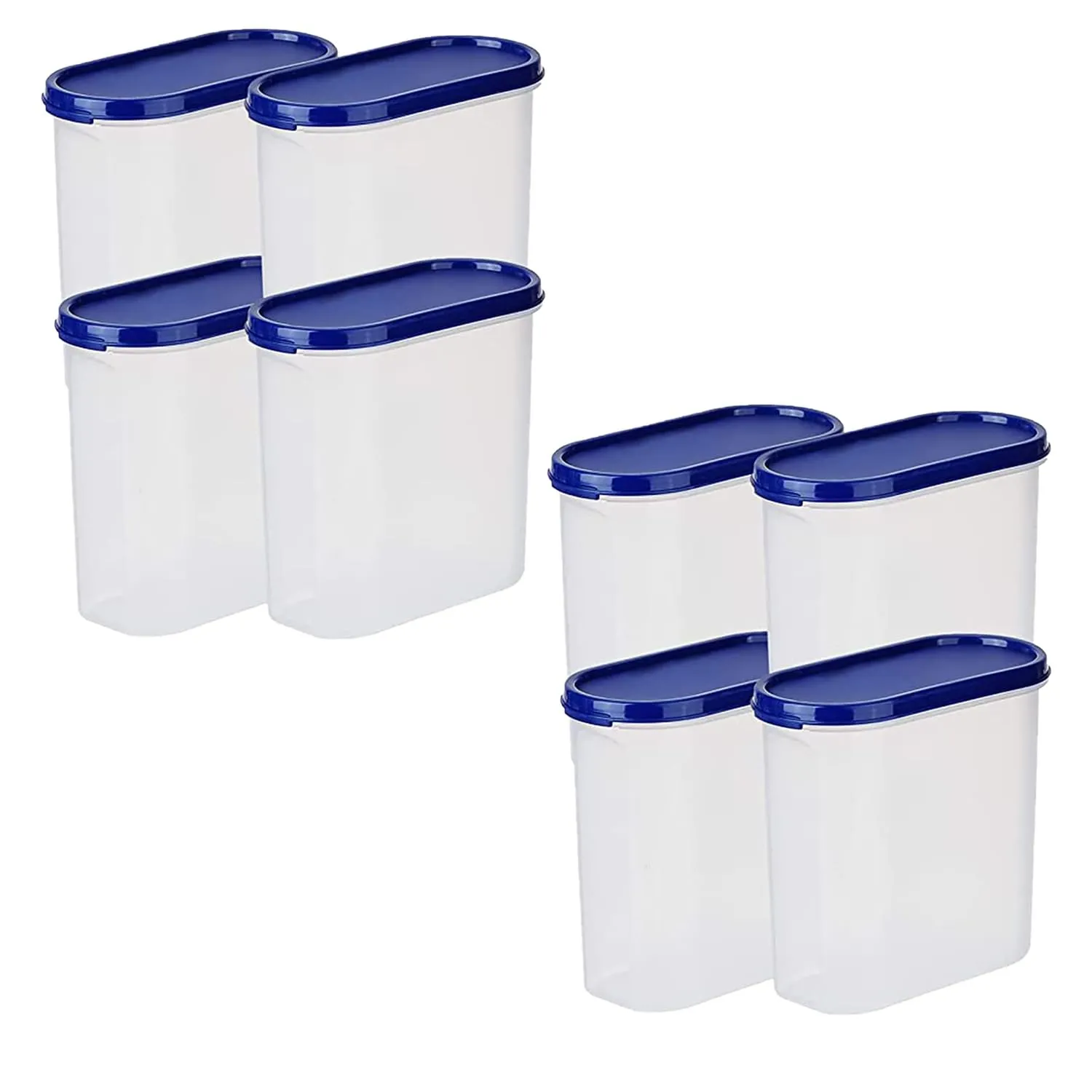 Kuber Industries Plastic Storage Containers With Lid I Set of 4, 1600 ml|Airtight, Stackable, Spill-proof, Travel-friendly|Transparent with Blue Lid|For Dry & Wet Foods, Cereals, Dryfruits (Pack Of 2)