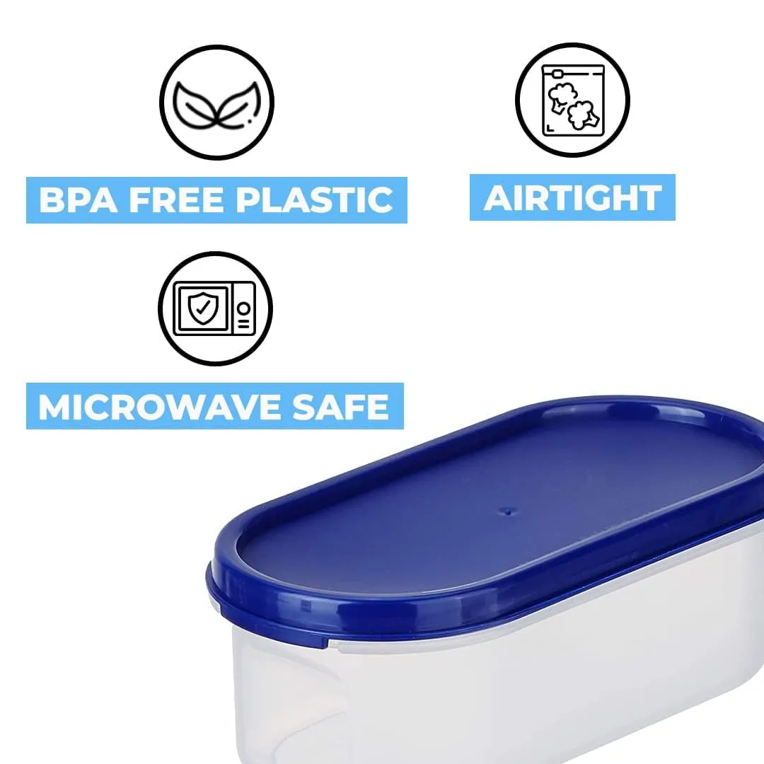 Kuber Industries Plastic Storage Containers With Lid|Set of 4, 500 ml|Airtight, Stackable, Spill-proof, Travel-friendly|Transparent with Blue Lid|For Dry & Wet Food Pickle, Spices,Dryfruits(Pack Of 3)