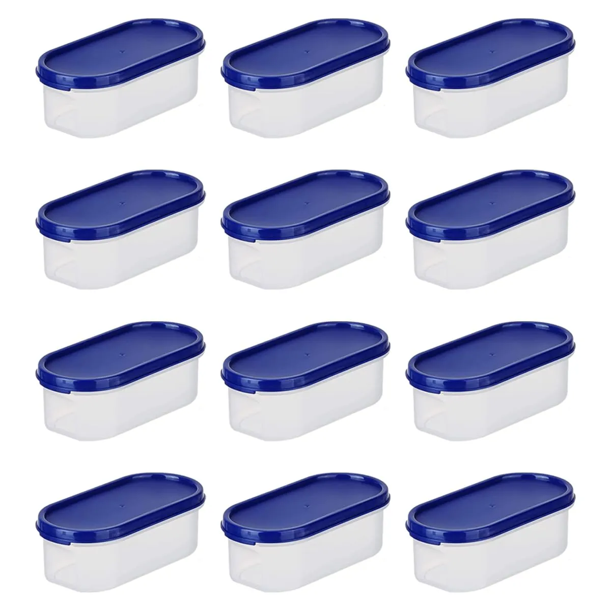 Kuber Industries Plastic Storage Containers With Lid|Set of 4, 500 ml|Airtight, Stackable, Spill-proof, Travel-friendly|Transparent with Blue Lid|For Dry & Wet Food Pickle, Spices,Dryfruits(Pack Of 3)