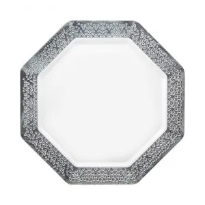 Lacetagon - 9.25" Pearl Plate - Silver Rim - 10 Count (Case Qty: 120)