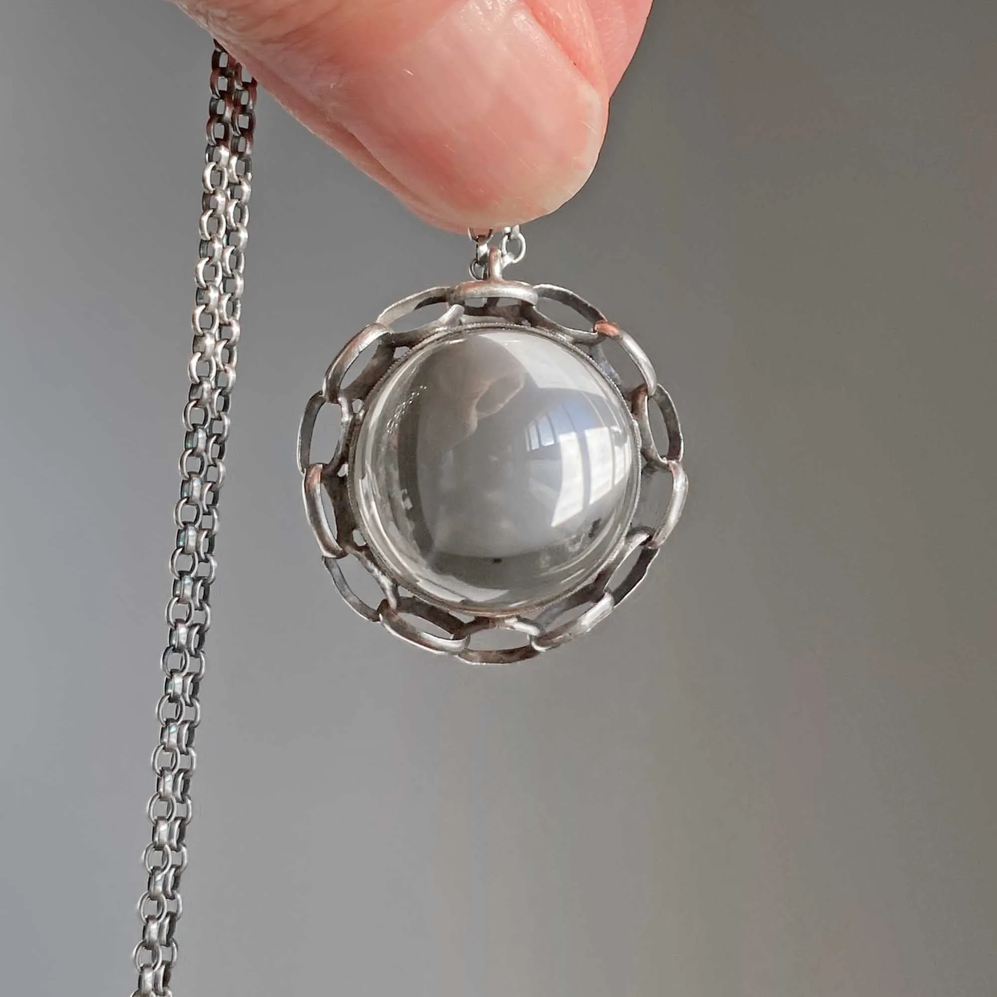 Large Rock Crystal Pools of Light Pendant, Chain Wrap