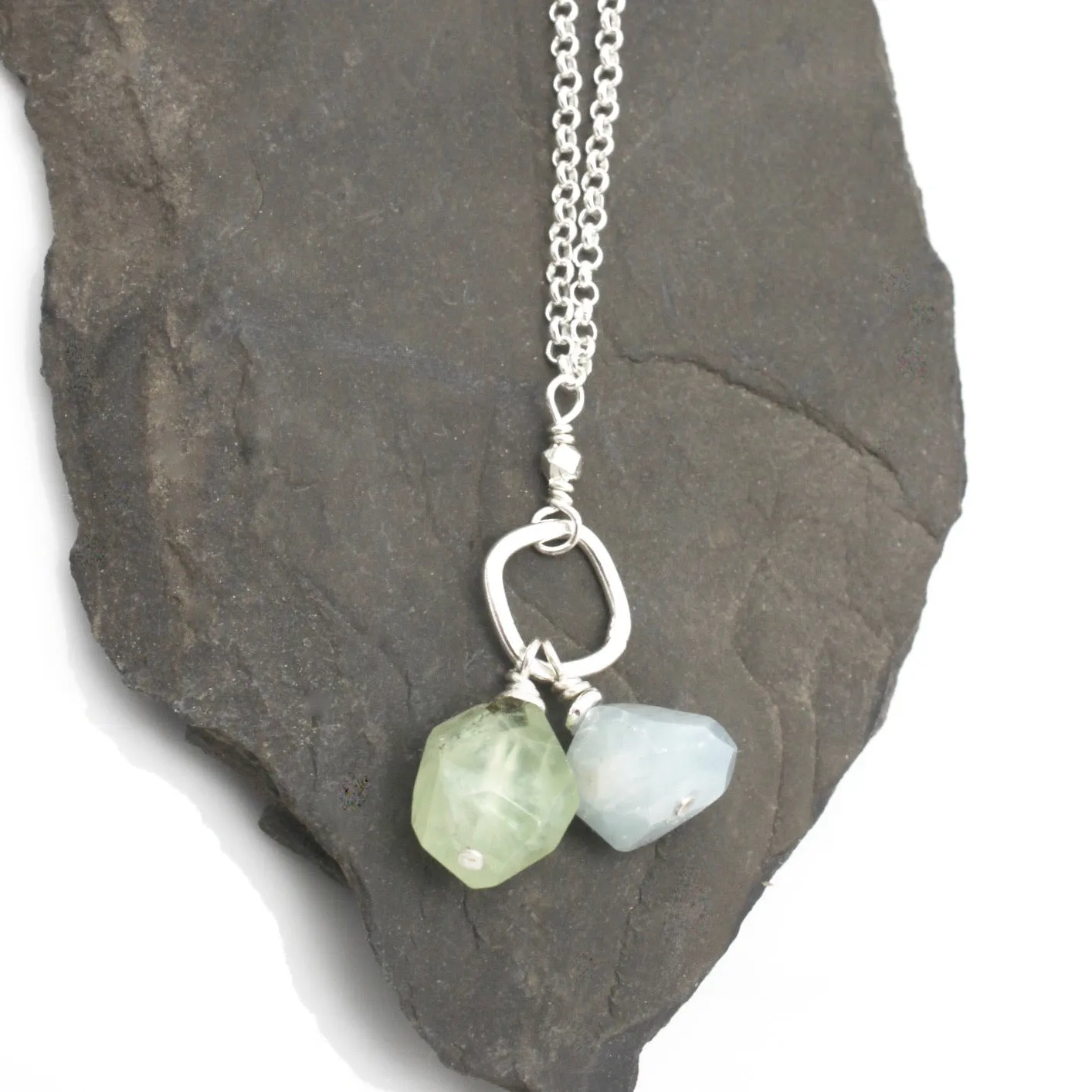 Lava Form Collection:  Aquamarine & Prehnite Necklace with 2 in 1 Chain