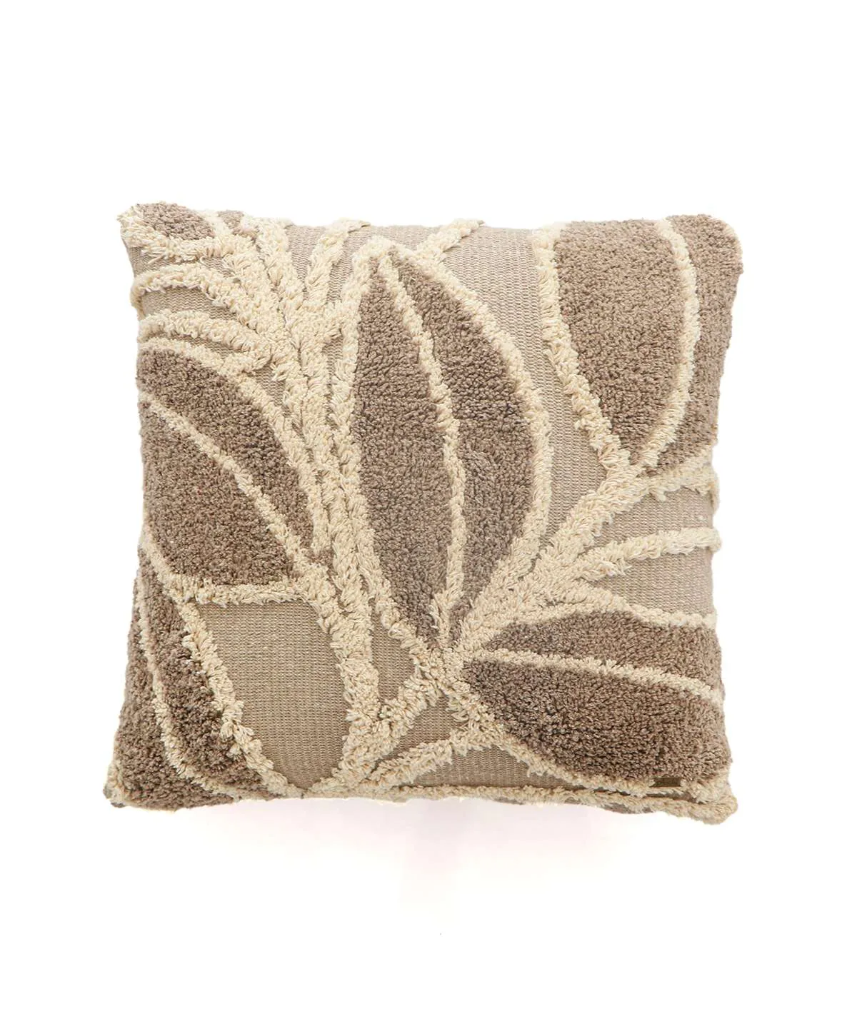 Leaf -Cotton Knitted Decorative Tufted Cushion Cover (Stone & Natural)