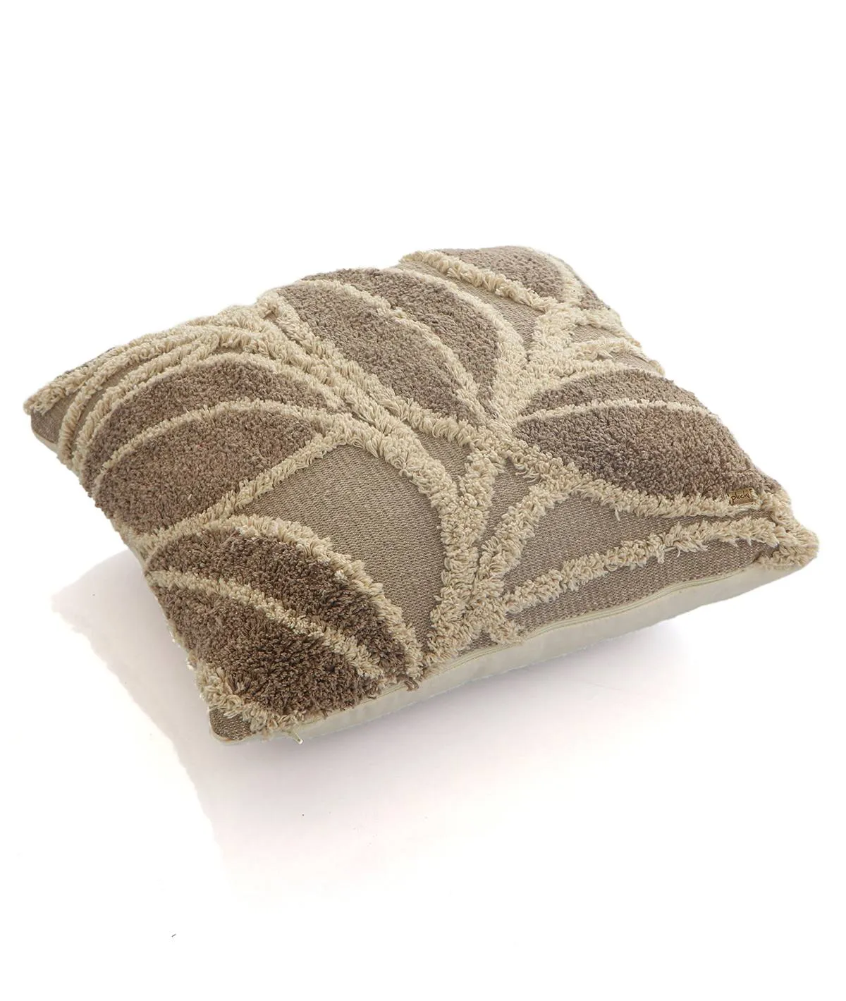 Leaf -Cotton Knitted Decorative Tufted Cushion Cover (Stone & Natural)