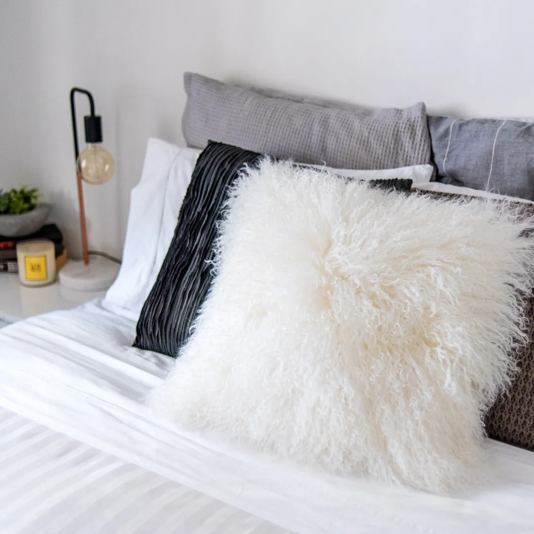 Long Wool Mongolian Sheepskin Cushion Covers