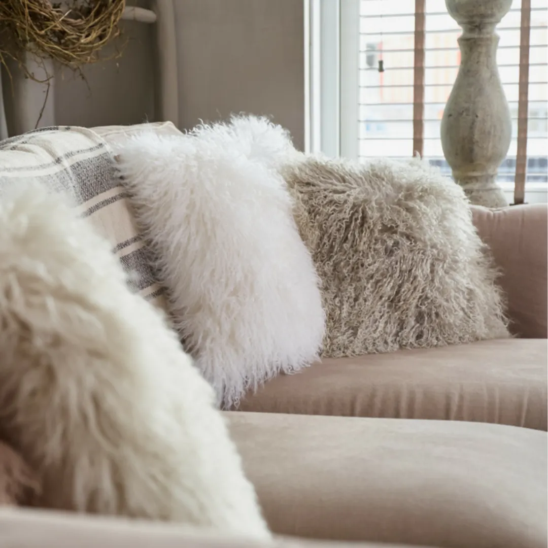 Long Wool Mongolian Sheepskin Cushion Covers