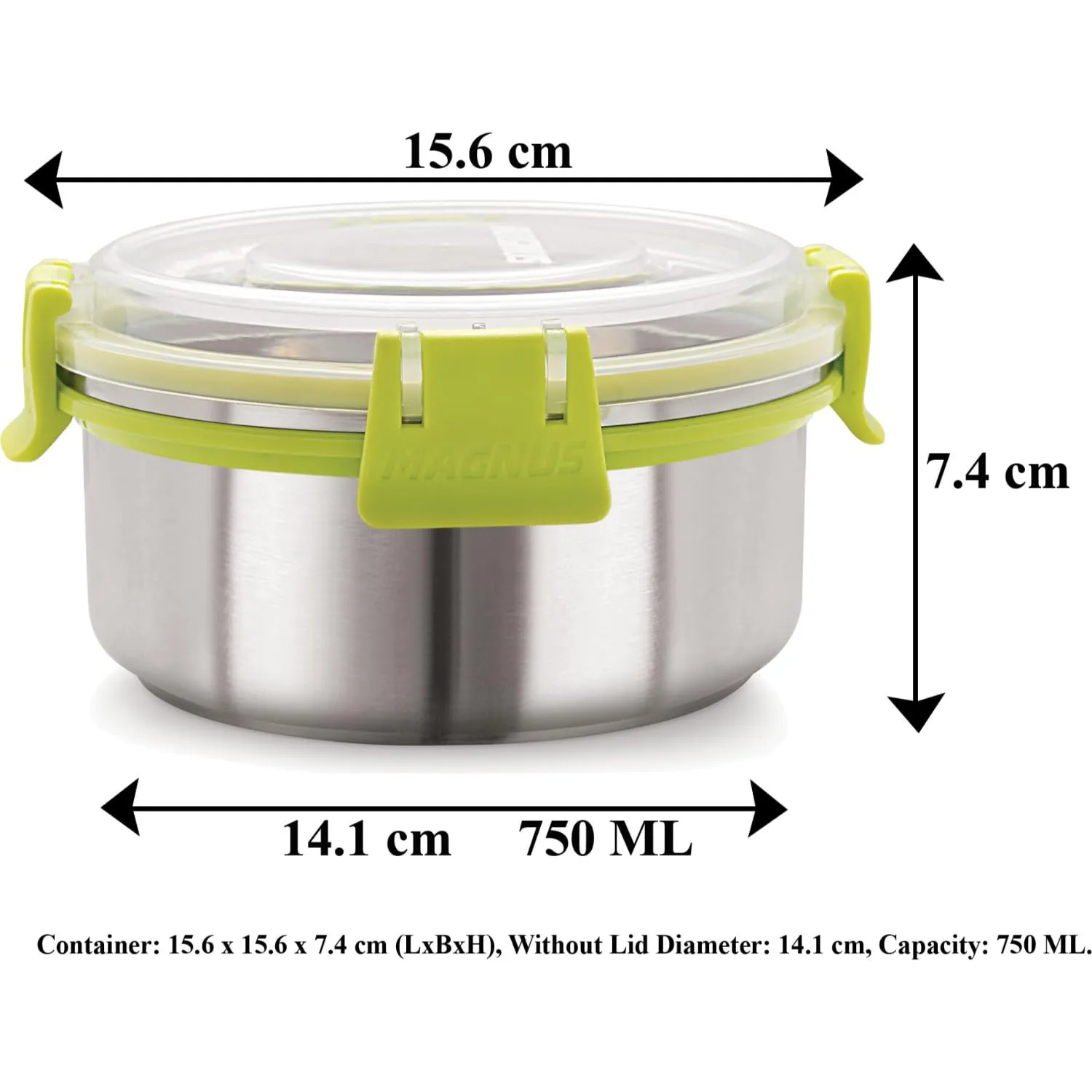 Magnus Klip Lock Stainless Steel Airtight Leakproof Storage Container Set of 2, 750 ML Each, Kitchen Accessories Items, Lunch Box, Lunch Boxes for Office Men