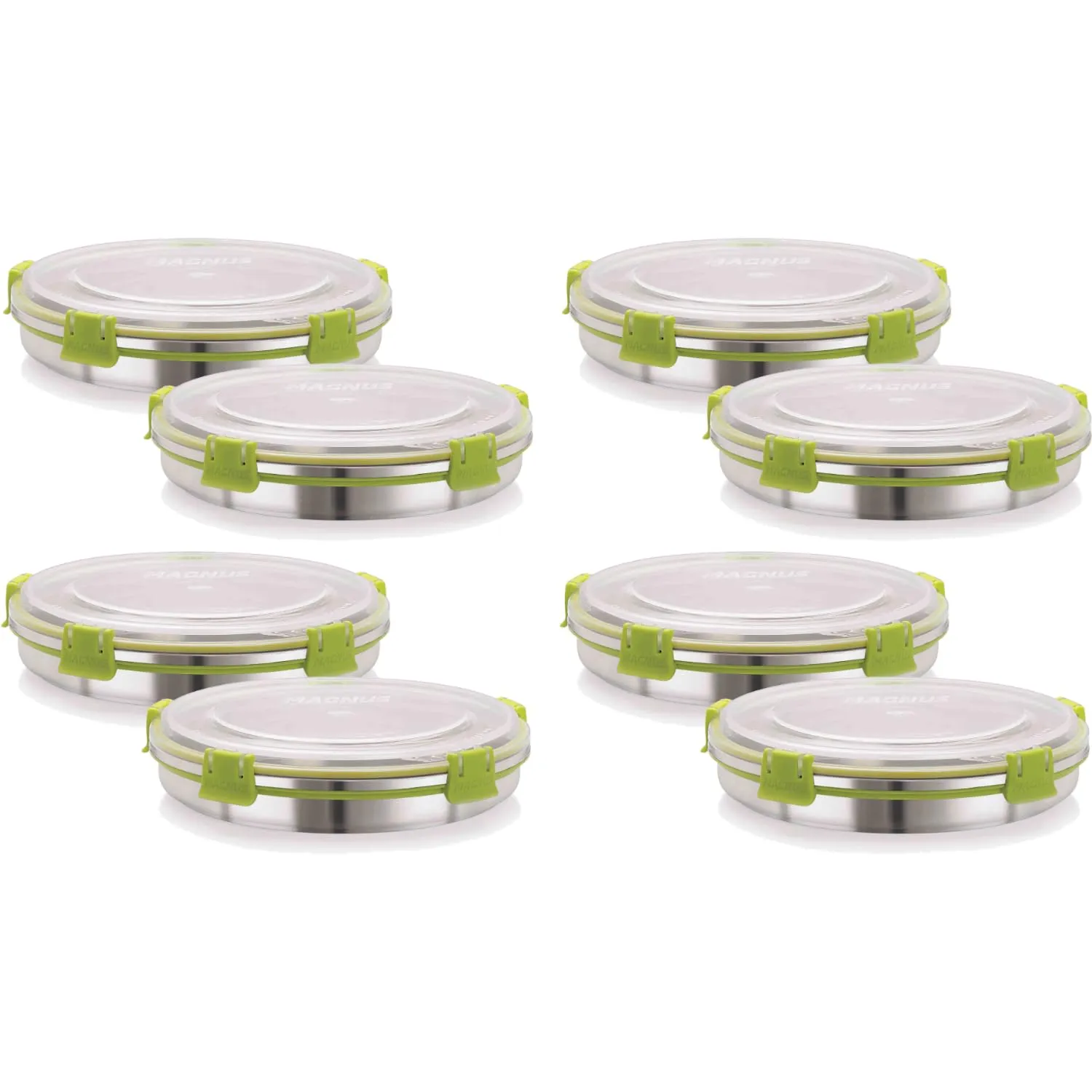 Magnus Klip Lock Stainless Steel Airtight Leakproof Storage Container Set of 8, 800 ML Each - Kitchen Accessories Items, Lunch Box, Lunch Boxes for Office Men