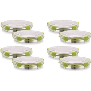 Magnus Klip Lock Stainless Steel Airtight Leakproof Storage Container Set of 8, 800 ML Each - Kitchen Accessories Items, Lunch Box, Lunch Boxes for Office Men