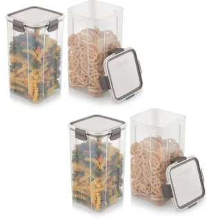 Magnus Modulock Airtight Food Storage See Through Plastic Containers- Set of 2, 1480 ml Each, White & Grey Lid with Clear Bottom