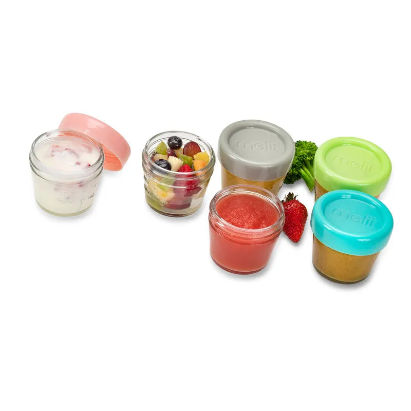 melii Glass Baby Food Containers - Airtight, Leakproof, Storage for Babies, Toddlers, Kids – BPA Free, Microwave & Freezer Safe - Set of 6, 4oz with Easy Open Lids