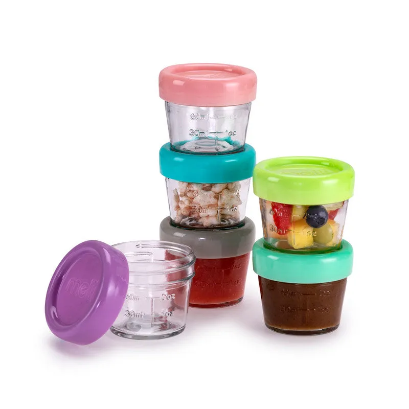 melii Glass Baby Food Containers - Airtight, Leakproof, Storage for Babies, Toddlers, Kids – BPA Free, Microwave & Freezer Safe - Set of 6, 4oz with Easy Open Lids