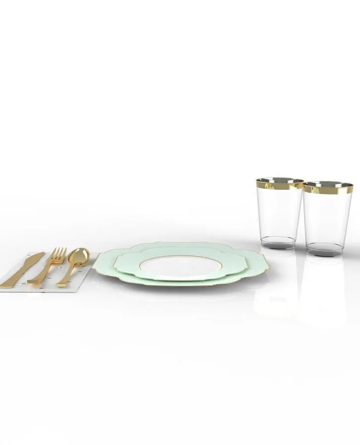 Mint Gold Flower 56 pc Party Set (Setting for 8)