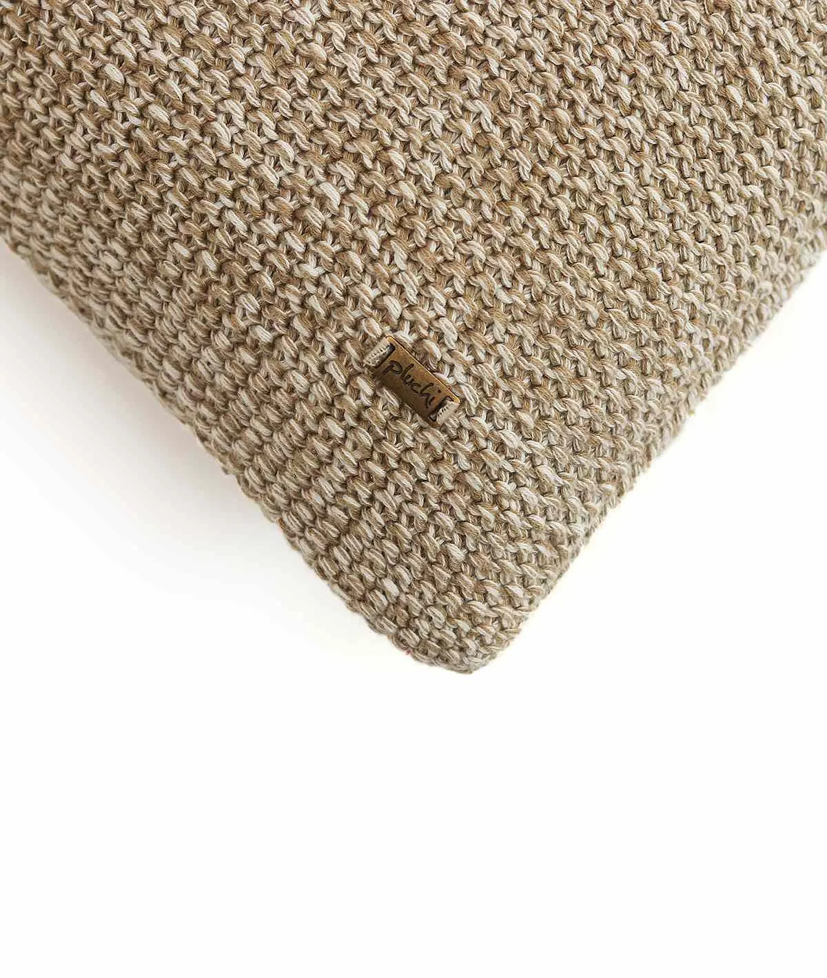 Moss Knit Cotton Knitted Decorative Khaki & Natural Color 22 x 22 Inches Cushion Cover