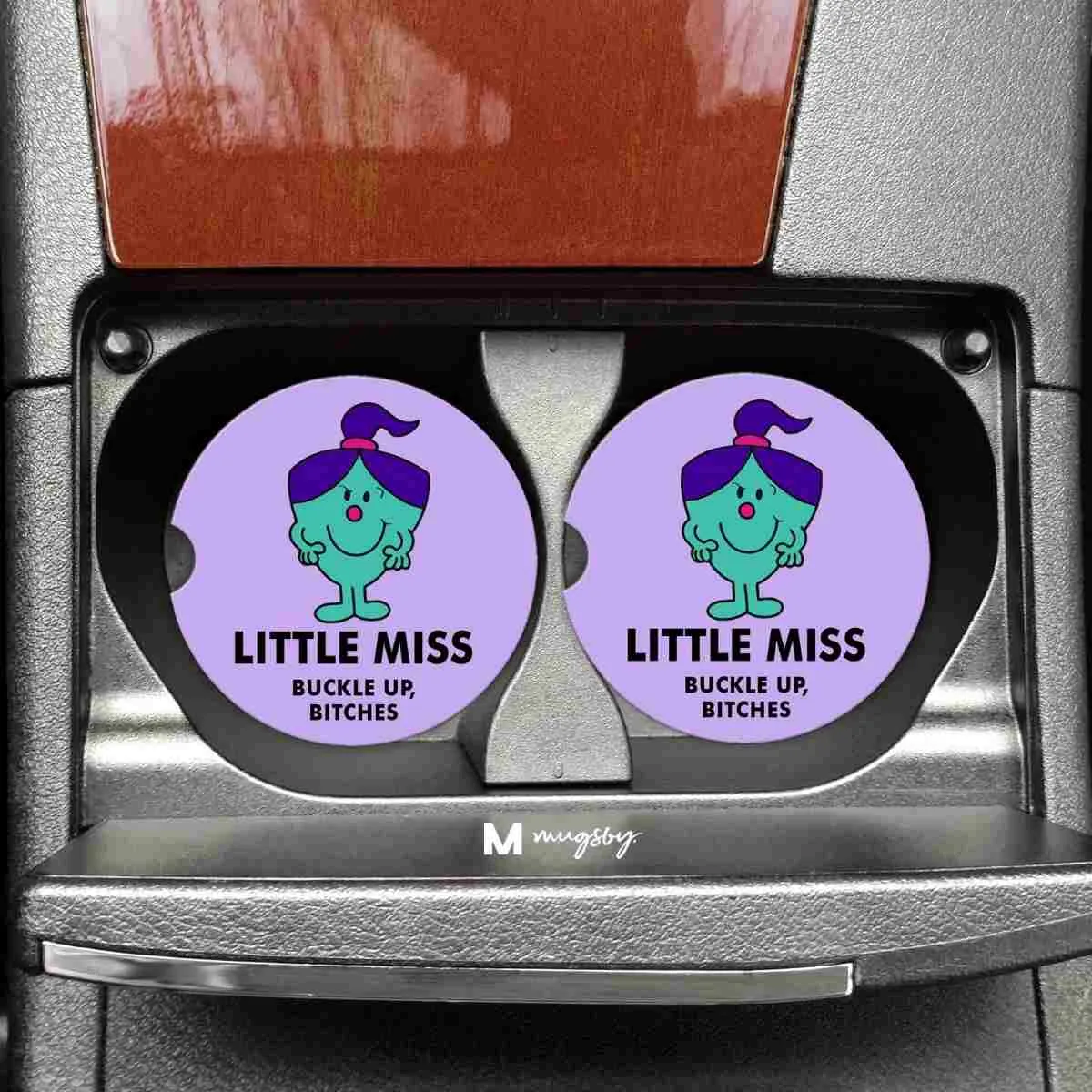 Mugsby | Little Miss Buckles Up Bitches Funny Car Coaster (Set of 2)