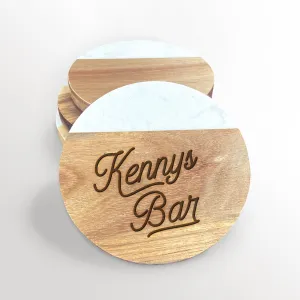 Name Bar Acacia Wood and Marble Coasters