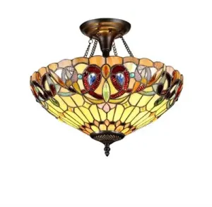 "SERENITY" Tiffany-style Victorian 2 Light Semi-flush Ceiling Fixture