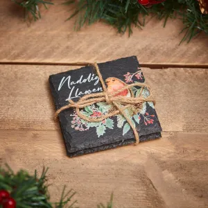 Richard Langs 10cm Xmas Welsh Slate 'Nadolig Llawen' Coaster (Set of 2)