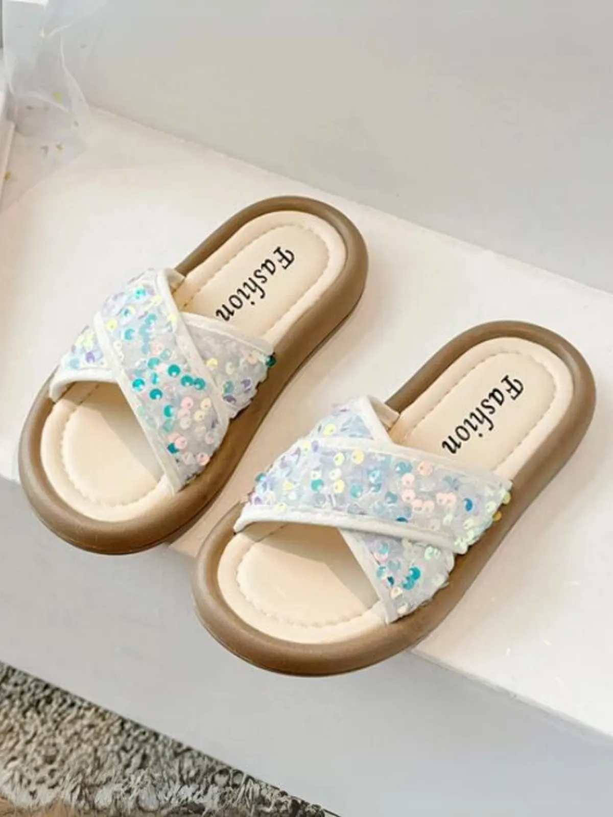 Sequin Fiesta Slide Sandals By Liv and Mia