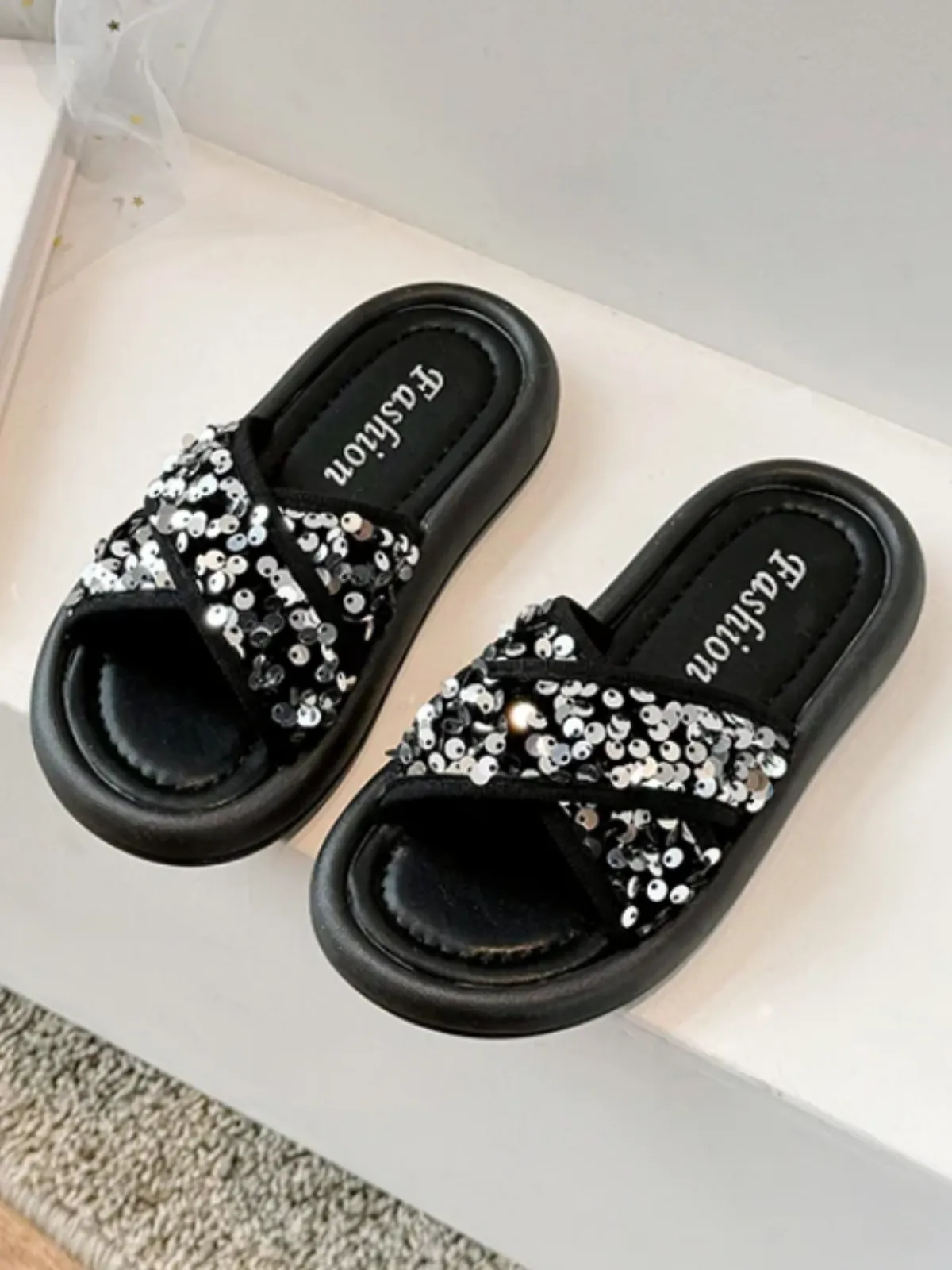 Sequin Fiesta Slide Sandals By Liv and Mia