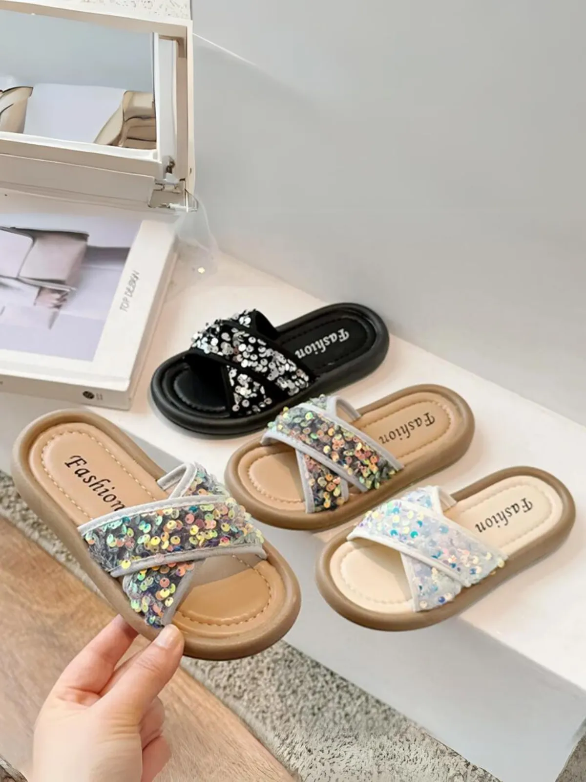 Sequin Fiesta Slide Sandals By Liv and Mia