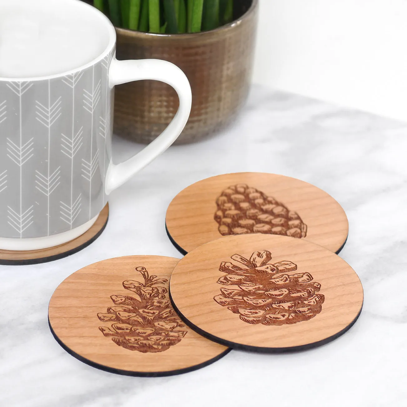 Set of 4 Wooden Pinecone Coasters