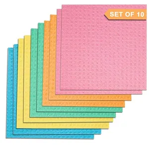 Shopfleet Cellulose Cleaning Sponge for Kitchen and Home, 20 x 16 x 0.5 cm - Pack of 10 Wipes (Multicolor), Cellulose