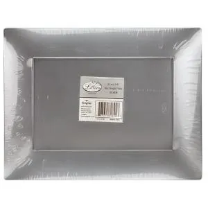 Silver 7.5" Rectangular Plastic Appetizer Plates (Case Qty: 120)