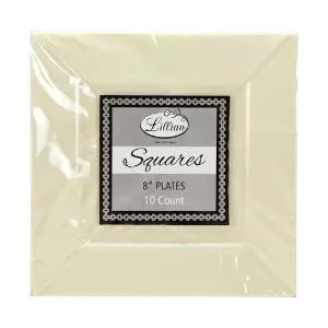 Squares - Cream 8" Square Plastic Dinner Plates (Case Qty: 120)