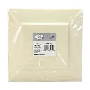 Squares - Cream 8" Square Plastic Dinner Plates (Case Qty: 120)