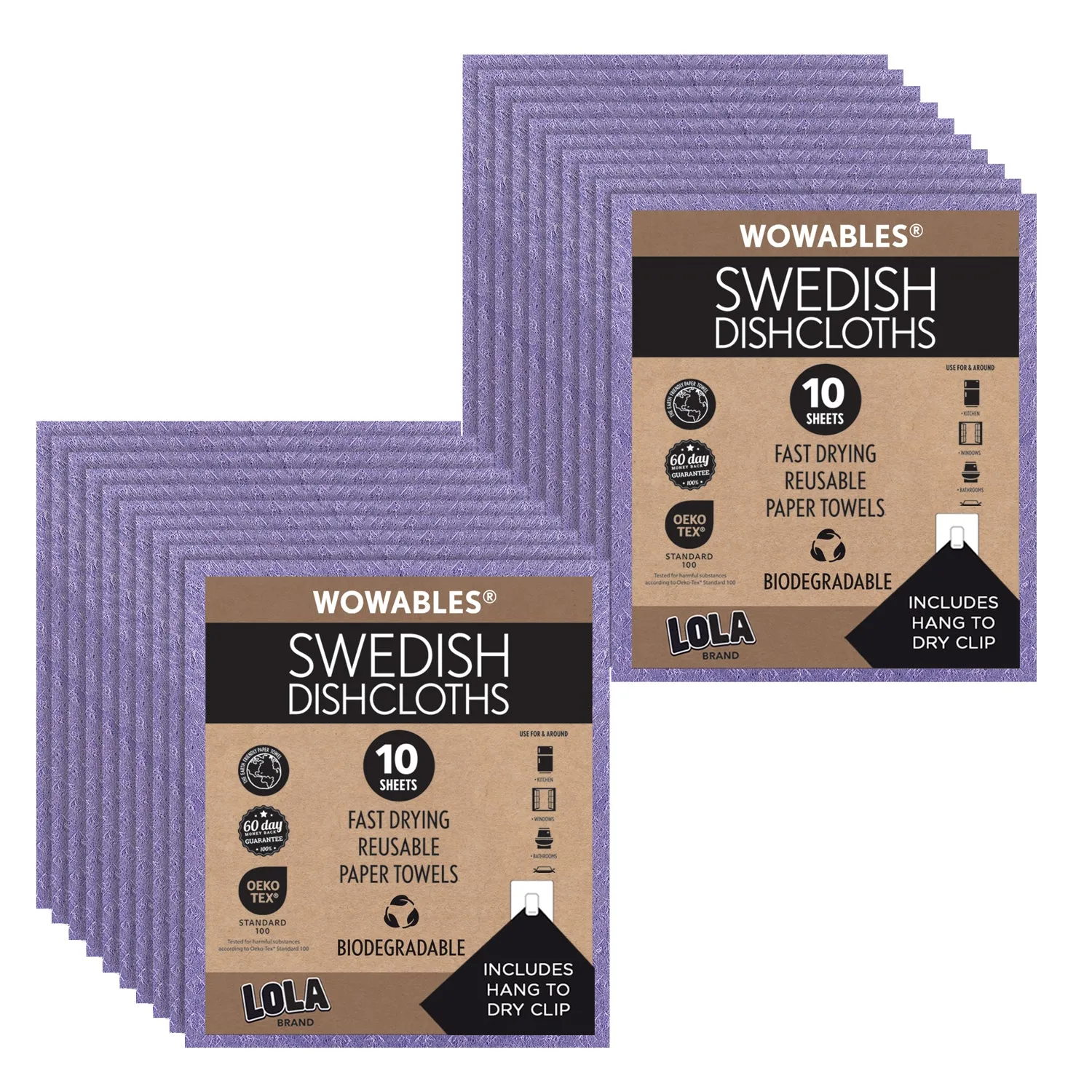 Swedish Dishcloths Biodegradable Reusable Paper Towels 20 Pk Wild Violet - Made in Germany