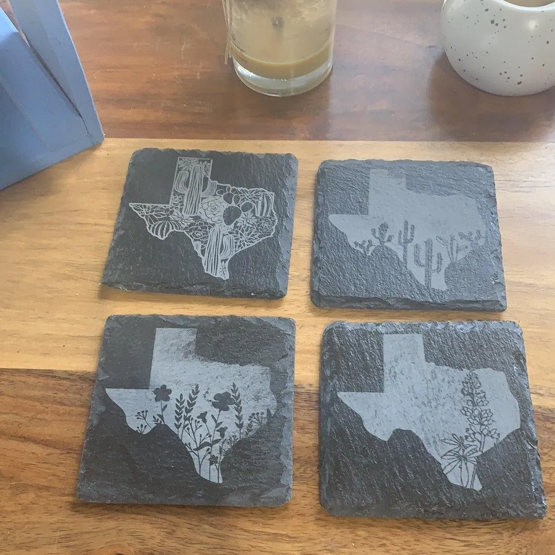 Texas Wildflowers & Cactus Slate Coasters - Set of 4