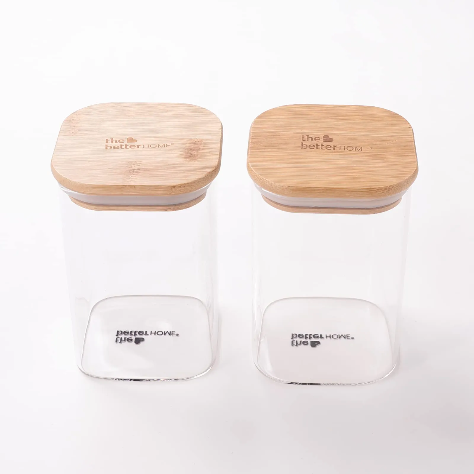 The Better Home Pack of 2 Kitchen Accessories Item with Bamboo Lid I Rectangular Transparent Airtight Borosilicate Kitchen Containers Set | Glass Jars for Cookies Snacks Tea Coffee Sugar | 600 ml Each